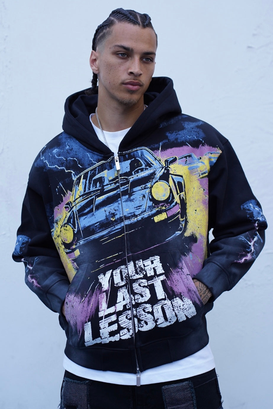 Last Lesson Car Graphic Black Hoodie